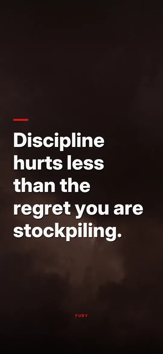Dark motivational wallpapers: “Discipline hurts less than the regret you are stockpiling.” on brown storm sky