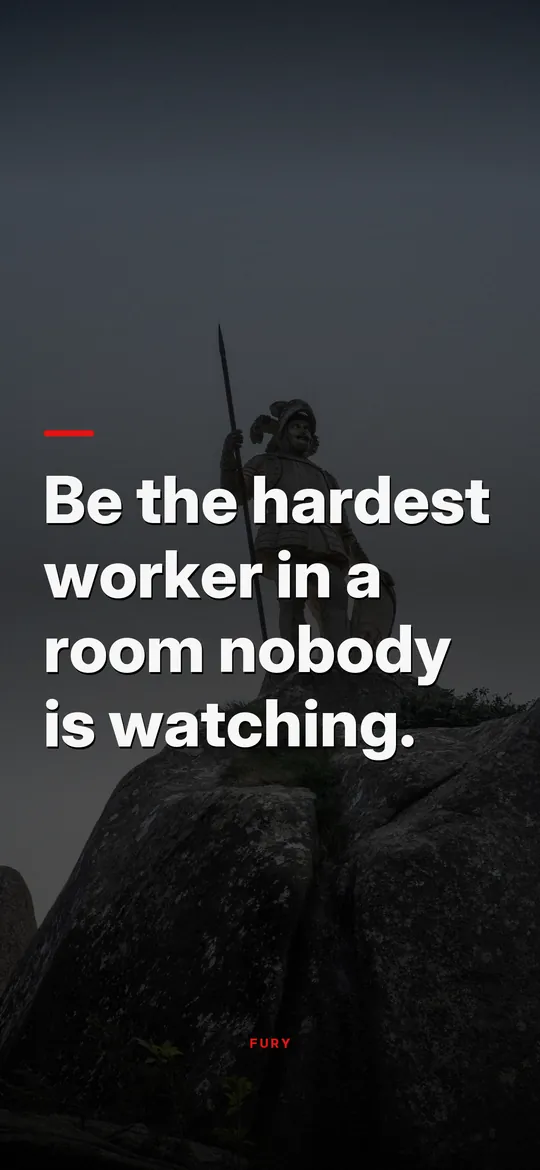Discipline wallpapers: “Be the hardest worker in a room nobody is watching.” on warrior statue on a rock