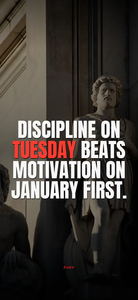 Discipline wallpapers: “Discipline on Tuesday beats motivation on January first.” on classical marble statue in a hall