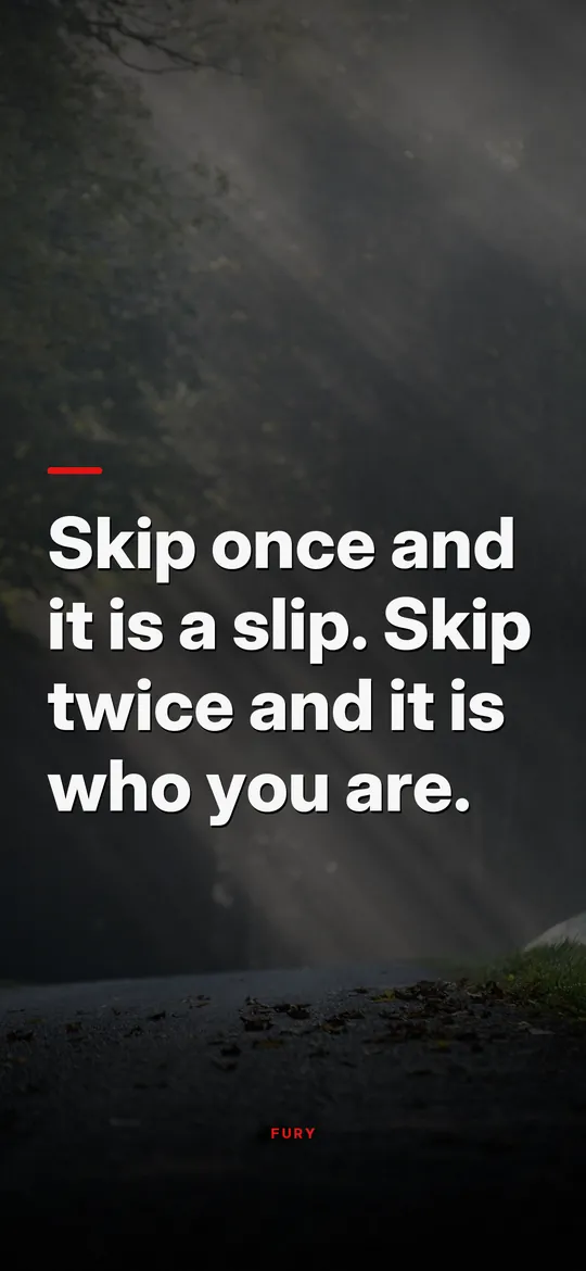 Discipline wallpapers: “Skip once and it is a slip. Skip twice and it is who you are.” on sunbeams through a forest road
