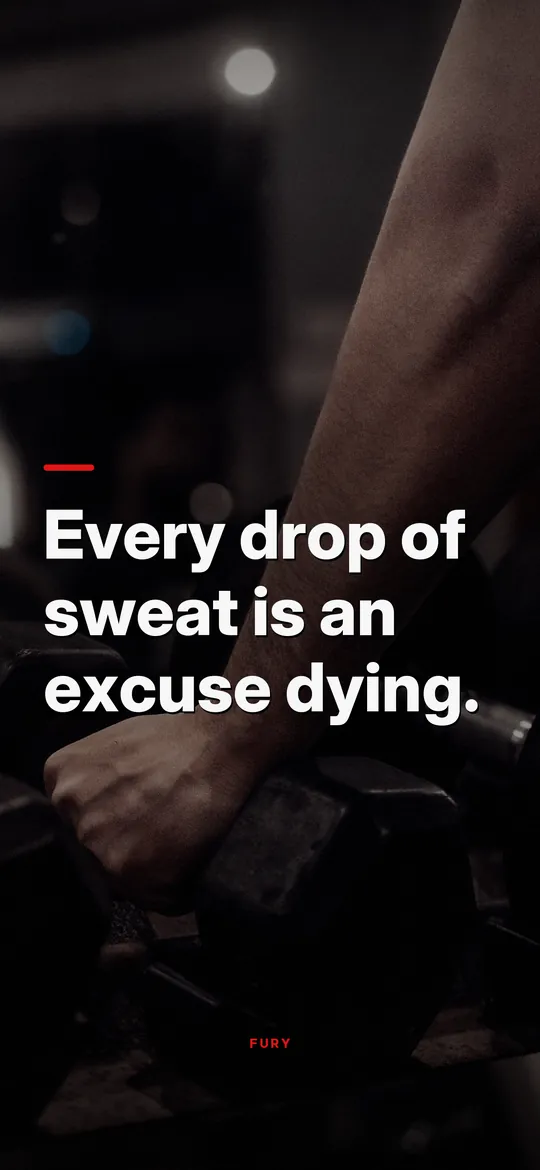 Gym motivation wallpapers: “Every drop of sweat is an excuse dying.” on hand gripping a heavy dumbbell