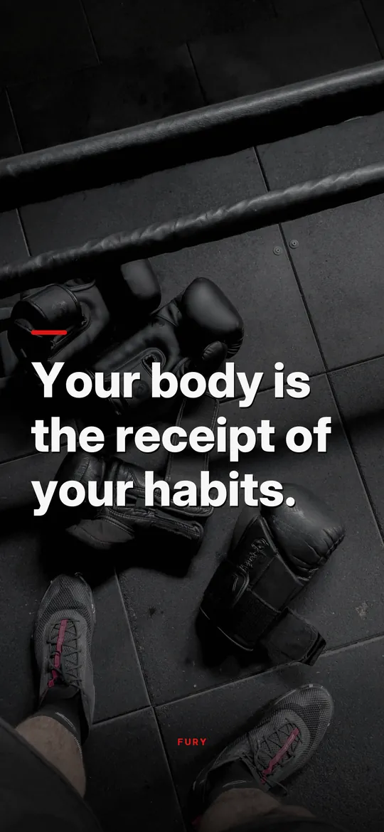Gym motivation wallpapers: “Your body is the receipt of your habits.” on boxing gloves on a gym floor