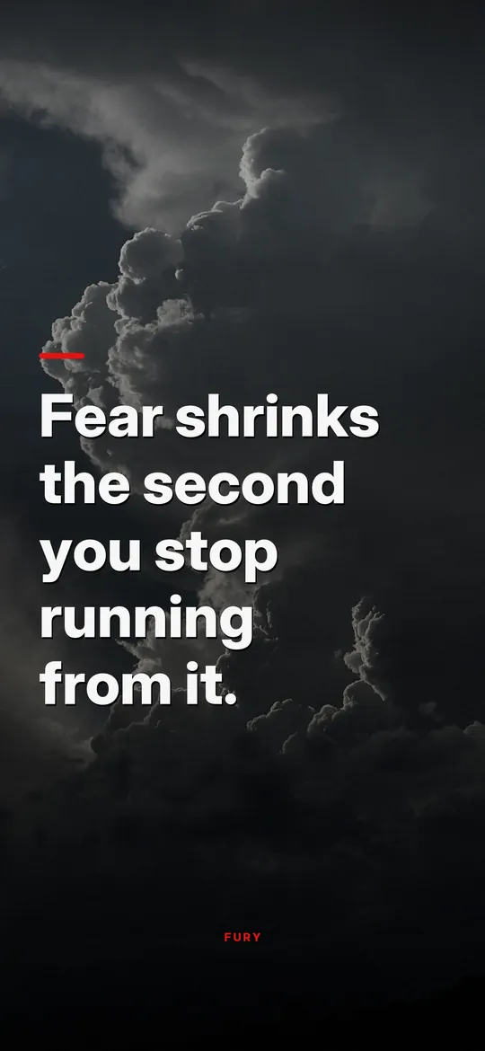 Motivational wallpapers for iPhone: “Fear shrinks the second you stop running from it.” on dark cloud rolling over the sky