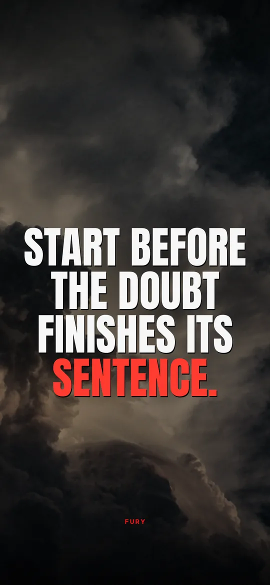 Motivational wallpapers for iPhone: “Start before the doubt finishes its sentence.” on storm clouds lit by a low sun