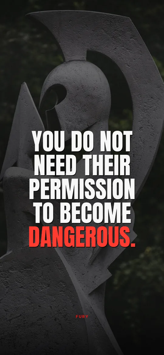 Motivational wallpapers for men: “You do not need their permission to become dangerous.” on white sculpture of a warrior helmet